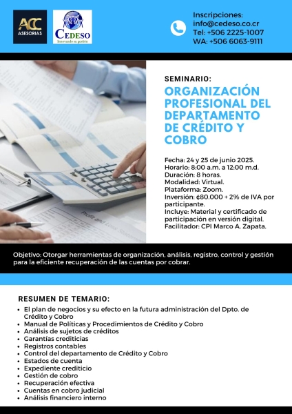 Organizacion profesional del departamento de credito y cobro - 2025